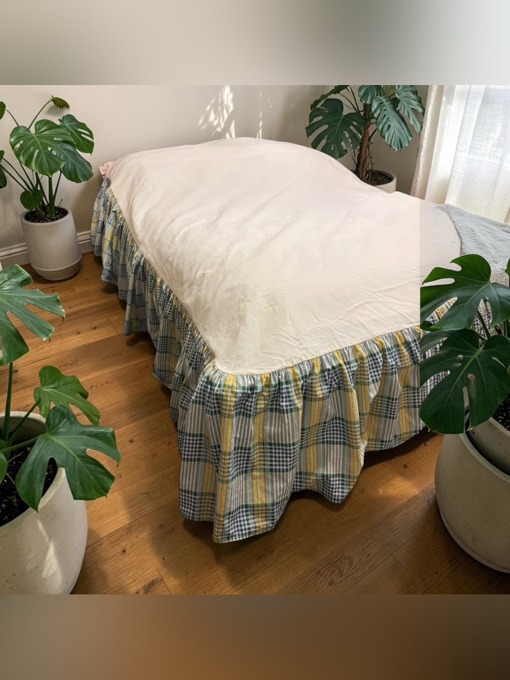 Waverly Home Blue Yellow Tartan Plaid Bed Skirt Matches Sweet Violet Garden Room